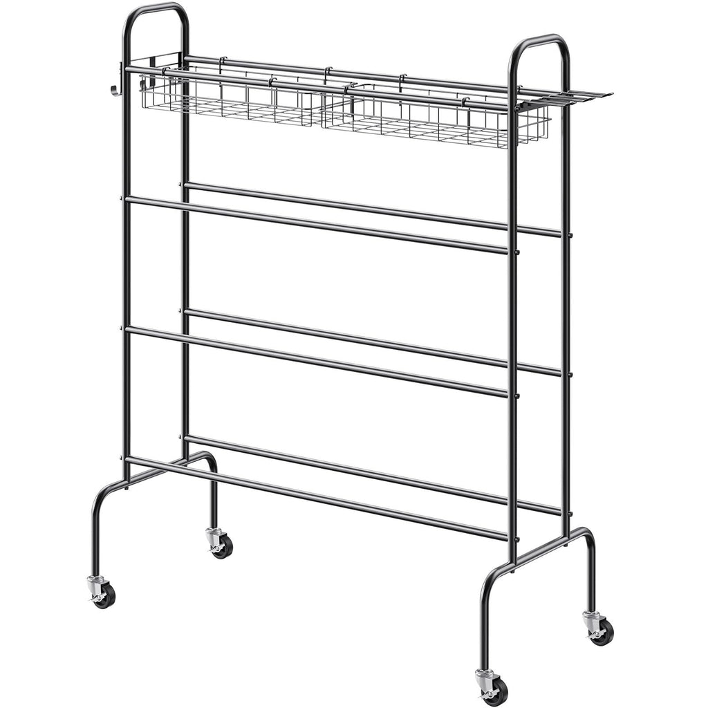 Vevor Basketball Rack, 4-Layers Rolling Basketball Shooting Training Stand, Sports Equipment Storage Organizer With Wheels, Hook