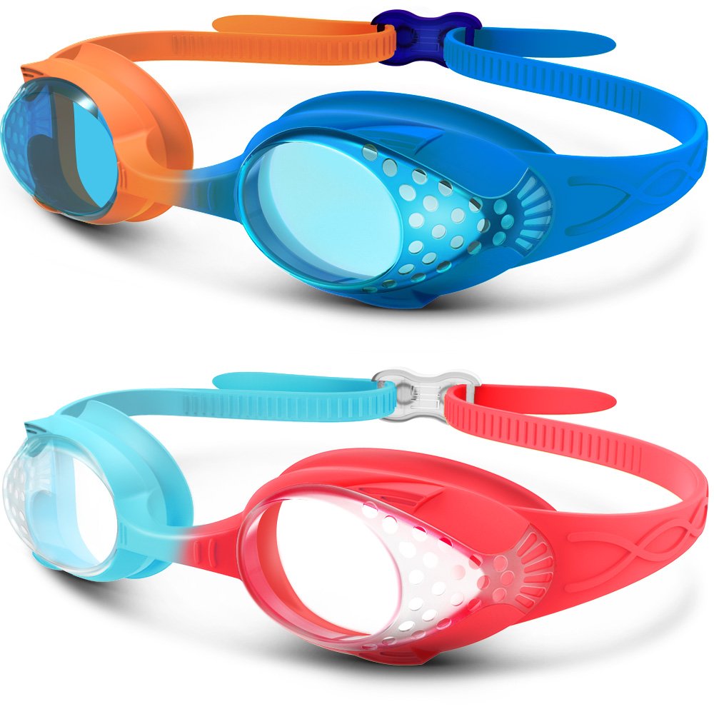 Outdoormaster Kids Swim Goggles 2 Pack - Quick Adjustable Strap Swimming Goggles For Kids - B
