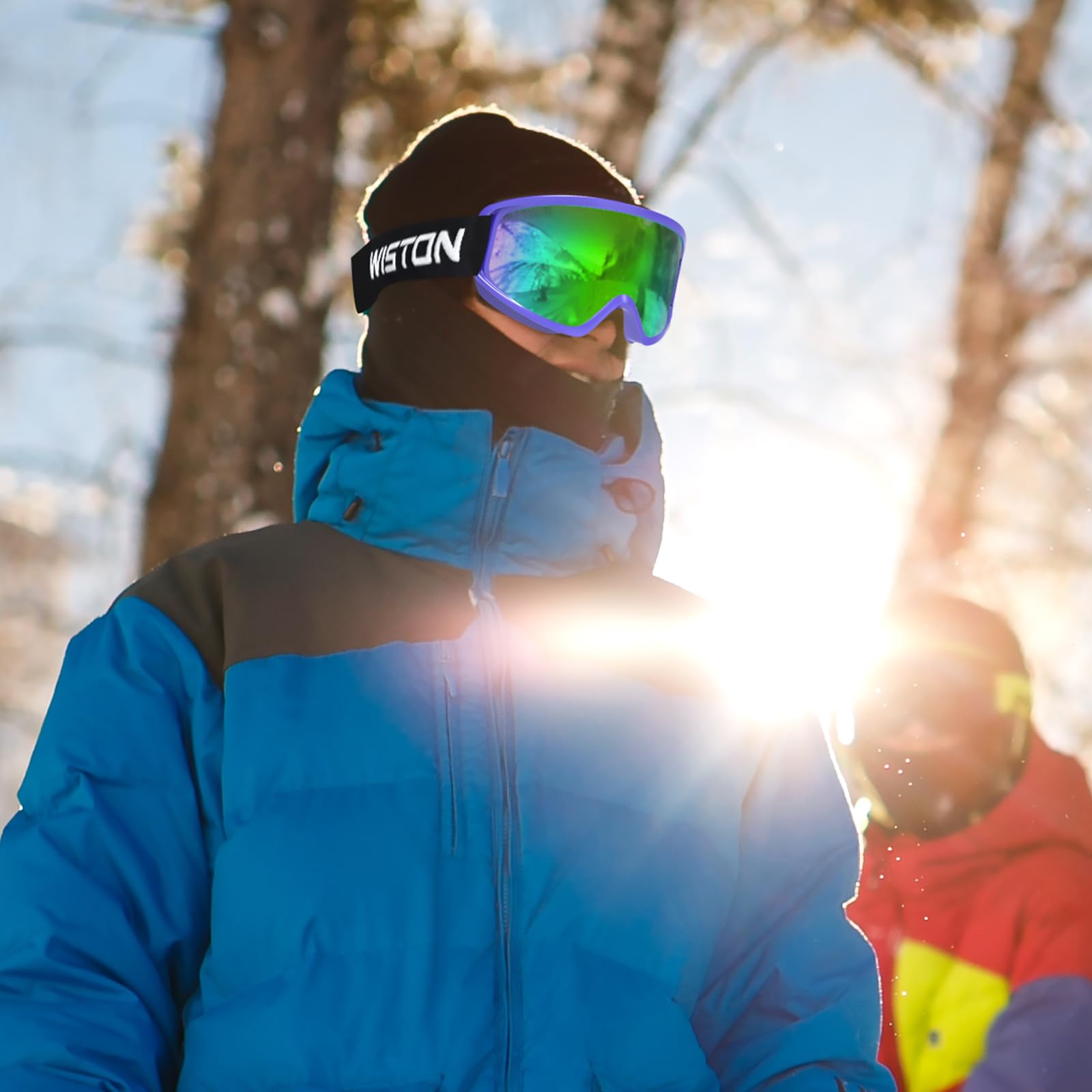 Wiston Ski Goggles - Otg Snow/Snowboard Goggles For Men, Women & Youth - 100% Uv Protection (Blue Frame/Green Lens)