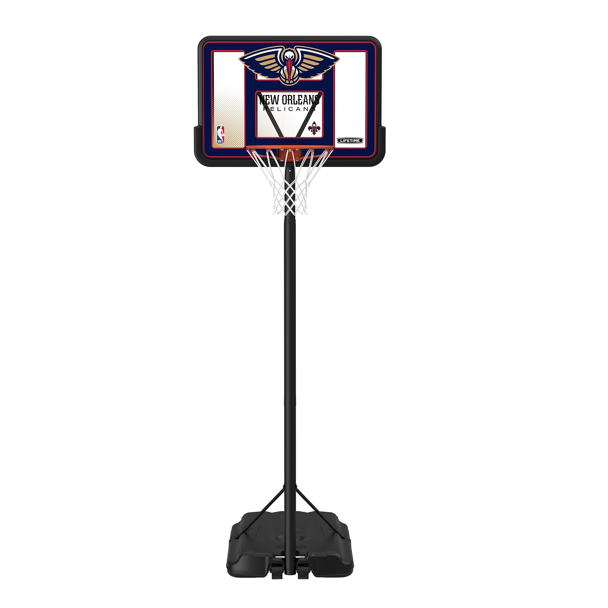 Lifetime NBA New Orleans Pelicans Portable Basketball Hoop, Adjustable Height 7.5-10 Ft, 44 Inch Shatterproof Fusion Backboard, 