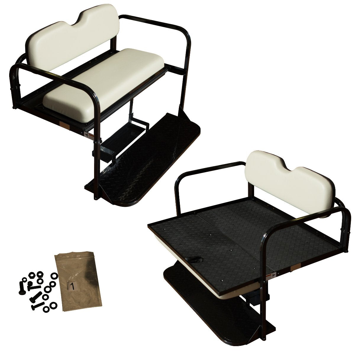 Performance Plus Carts Yamaha Drive2 Golf Cart Flip Folding Rear Seat Kit | Compatible with 2017-Up Models (Stone Grey)