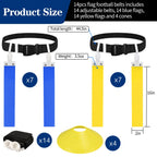 Dkovn Flag Football Belt, 1/2/4/10/14Pcs Adjustable Flag Football Belt With Belt And Flags, For Kids, Youths, Adults(14Pcs, Blue