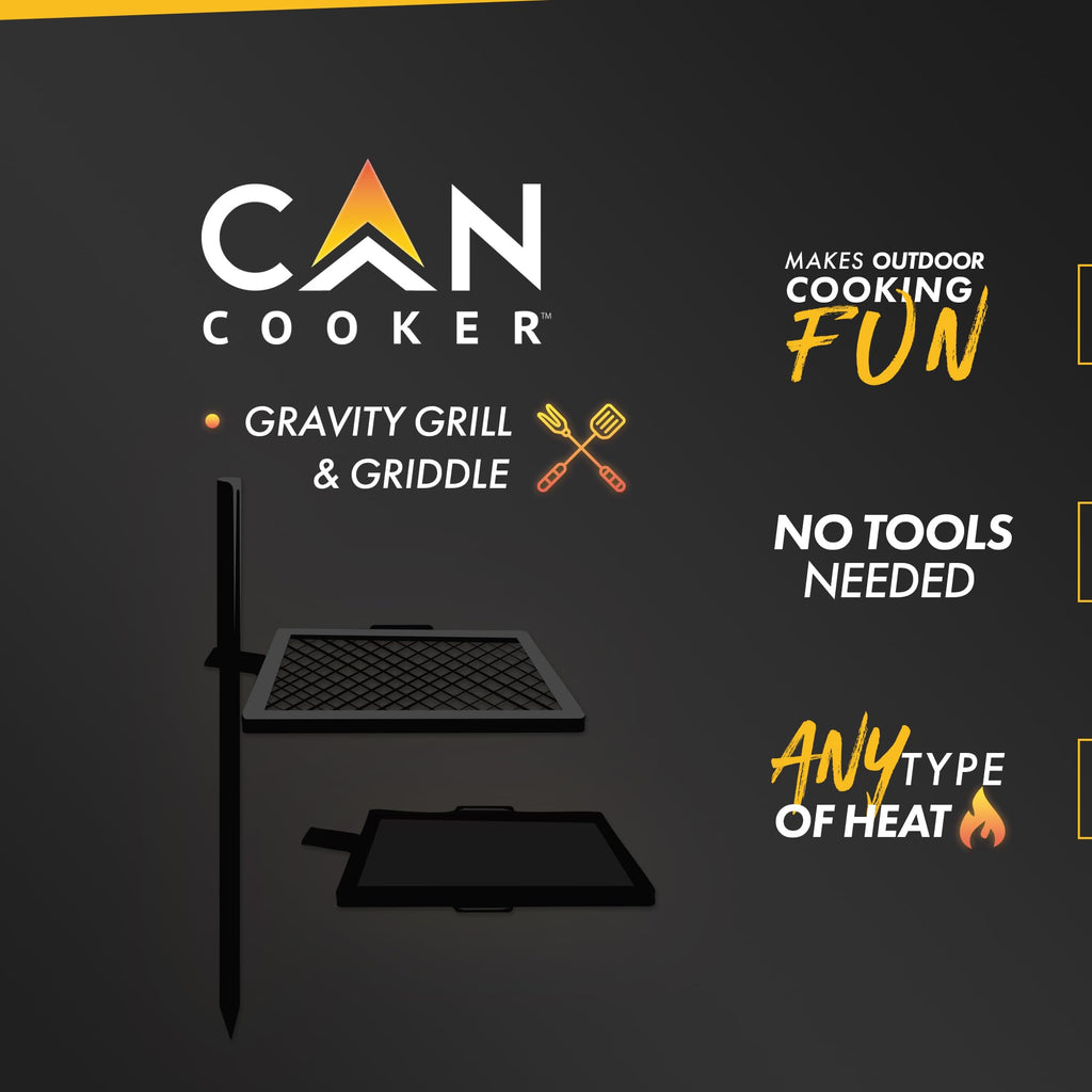 Gamemaker - Open Fire Cooking Gravity Combo Grill & Skillet, Ultimate Camping Cooking Tool Black, Grill Dimensions: 18.5 X 16.37
