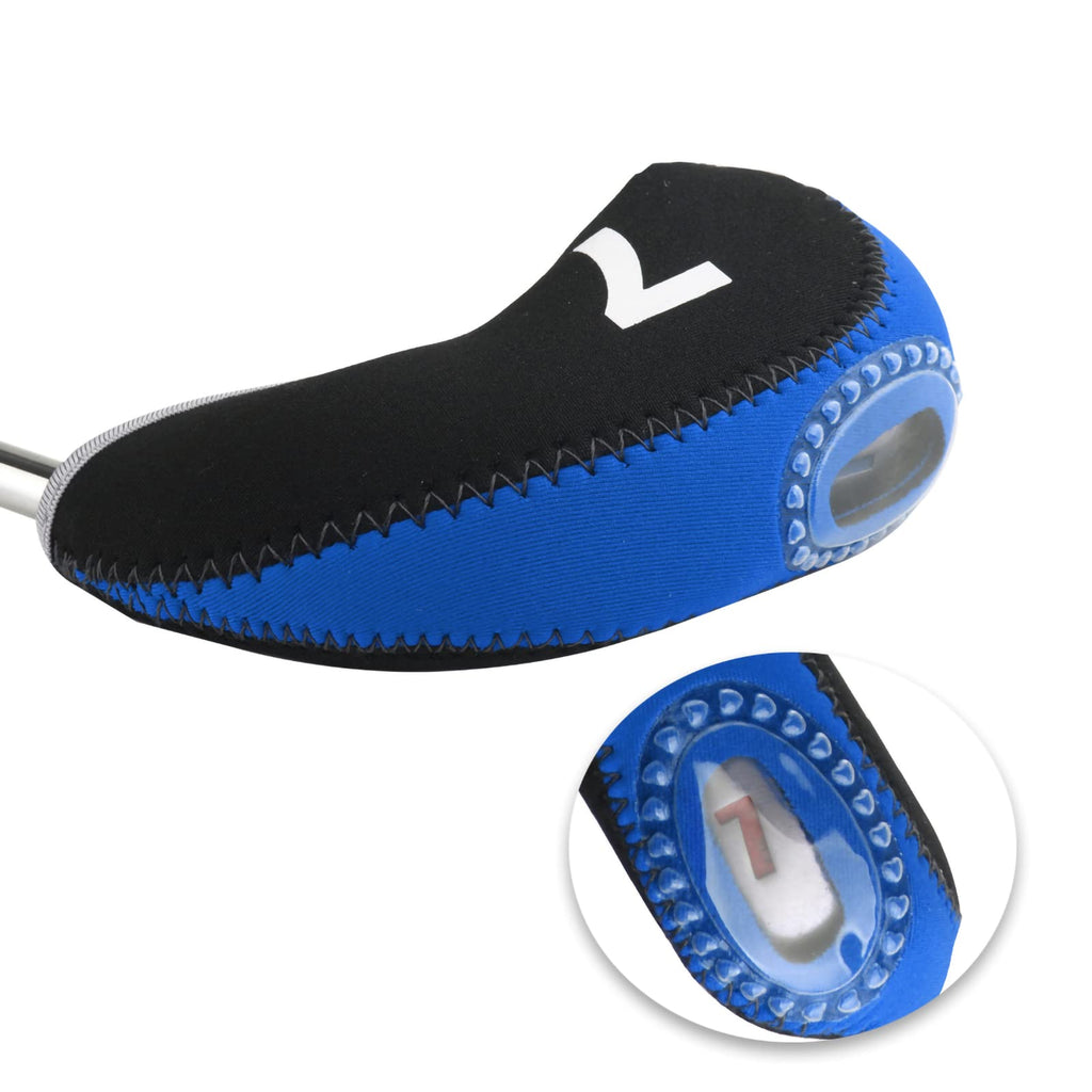 Andux Number Print Golf Iron Club Head Covers With Transparent Window 10Pcs/Set Black/Blue