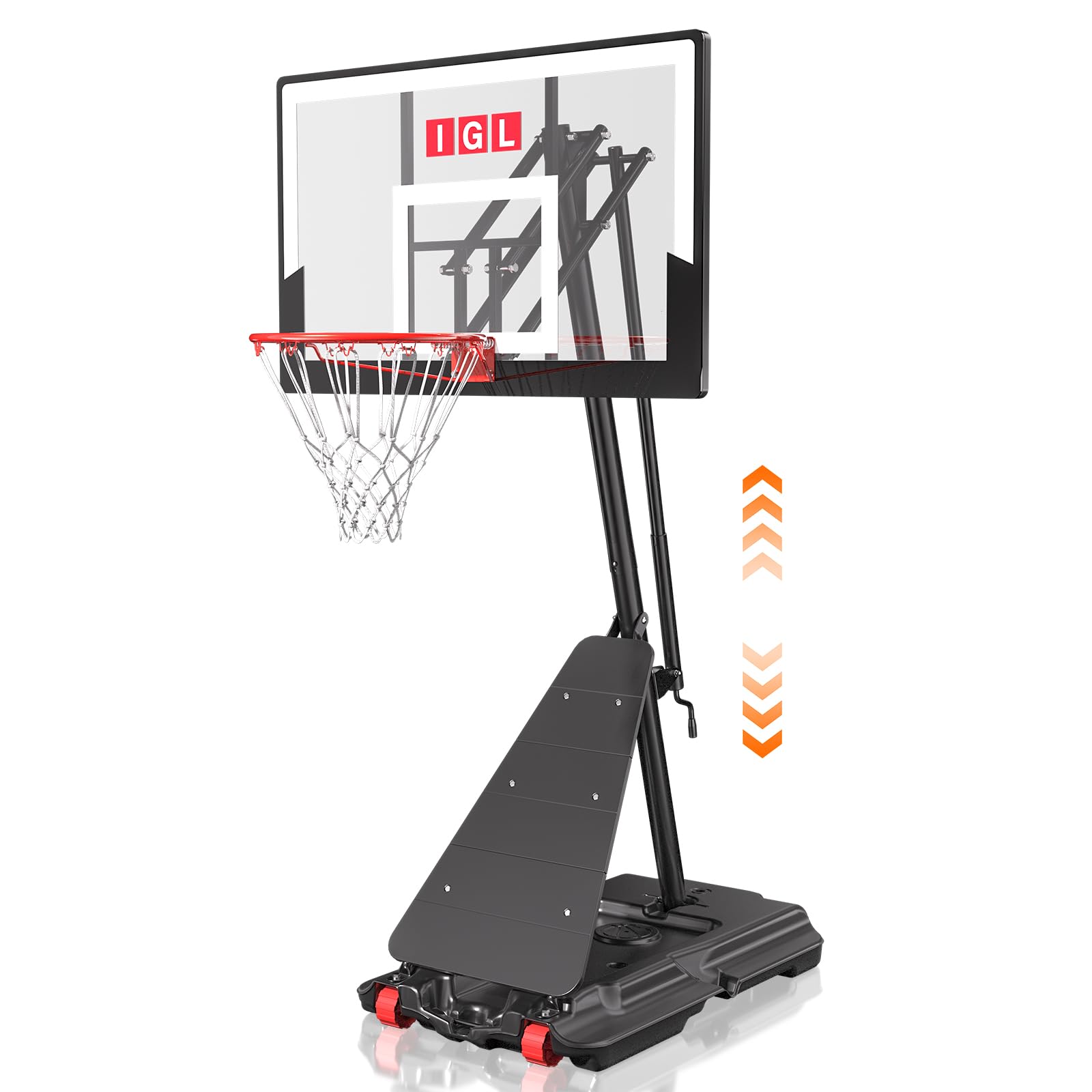 IGL Basketball Hoop Outdoor 48 Inch, Height Adjustable 5.3-10 FT, Portable Basketball Goal with Shatterproof Backboard for Kids 