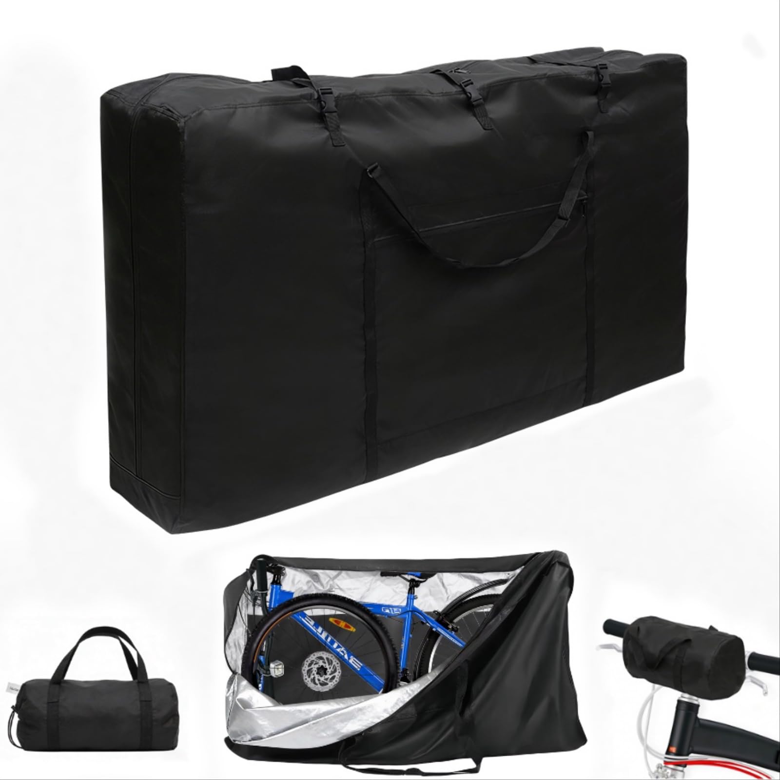 SCULPRIV Travel Bike Bag - Upgraded Portable Folding Bike Bag, Waterproof Transport Storage Bag for 26-29 Inch Mountain Bikes, 5