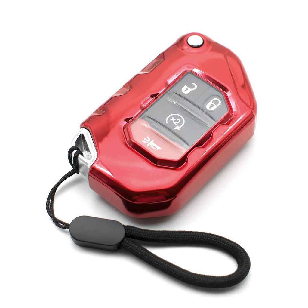 Mechcos Compatible With 2020 2021 Jeep Wrangler Jl Jlu Rubicon Jeep Gladiator Jt Sahara Jlu Oht1130261 Red Tpu Flip Key Fob Cove