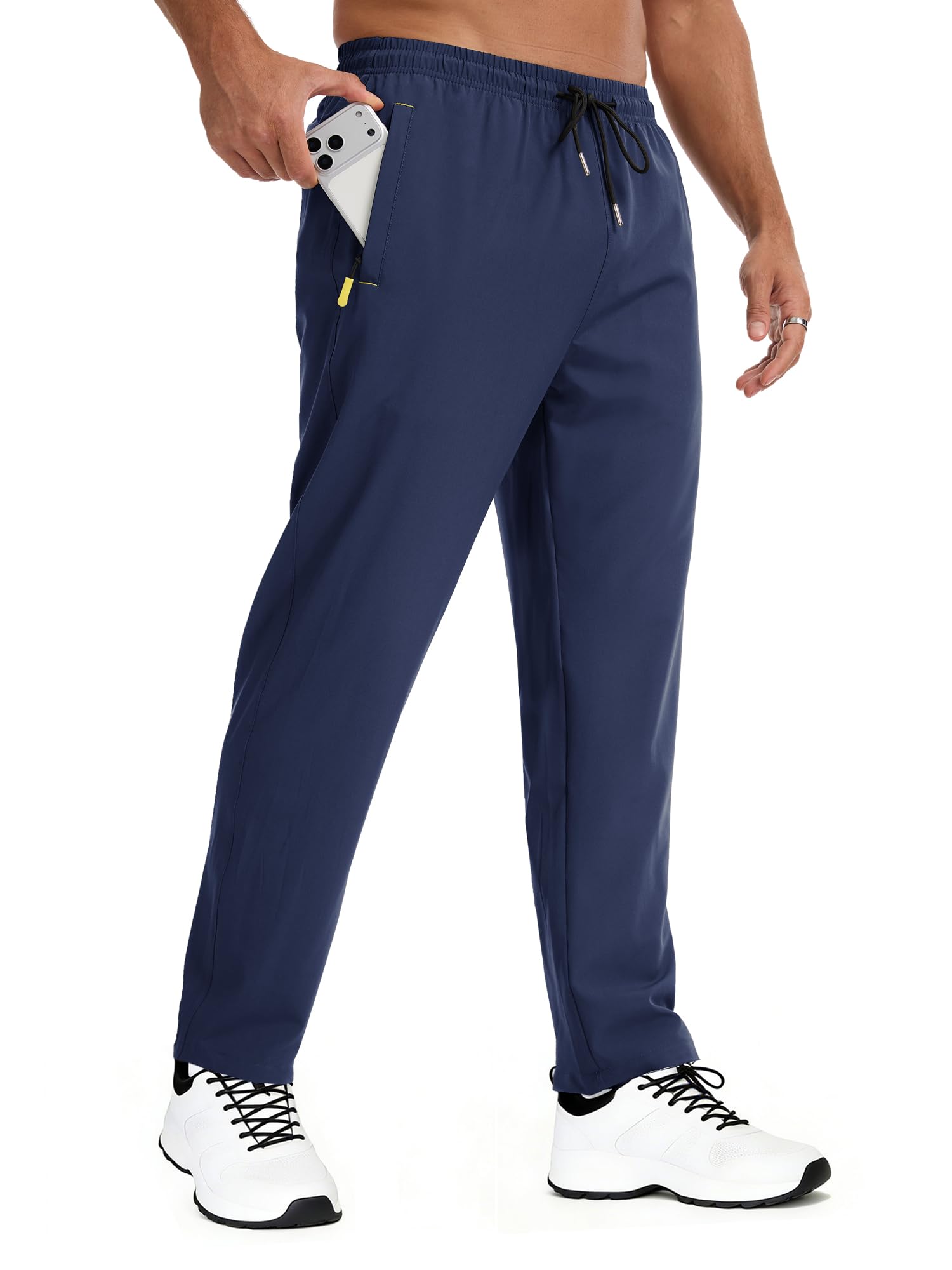 Peakwell Mens Lightweight Hiking Pants Quick-Dry Outdoor Sweatpants Workout with Zipper Pockets, Dark Blue, Small