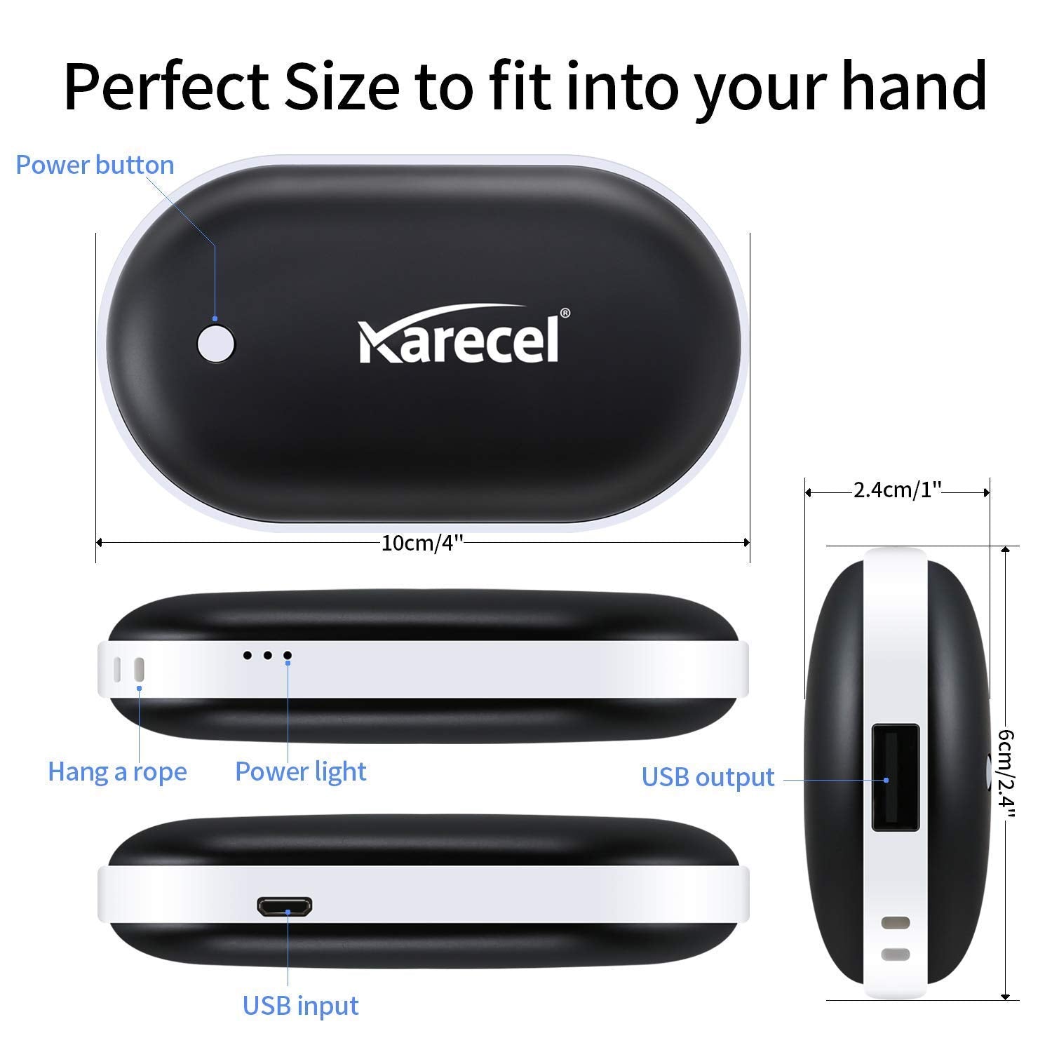 Karecel Rechargeable Hand Warmers, Electric Hand Warmer 5200Mah Powerbank Reusable Handwarmers, Portable Usb Hand Warmer Heater