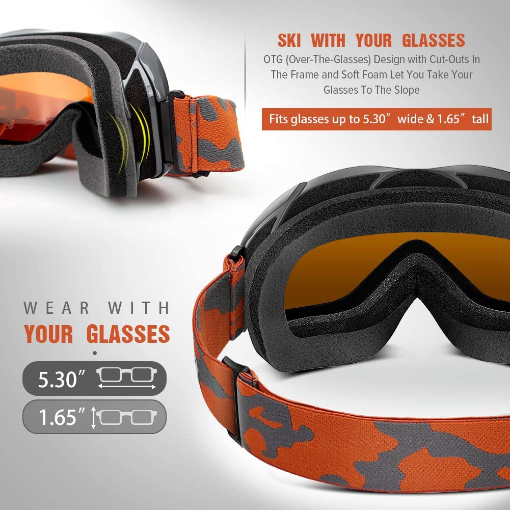 Outdoormaster Otg Ski Goggles - Over Glasses Ski/Snowboard Goggles For Men, Women & Youth - 100% Uv Protection (Pattern Frame +