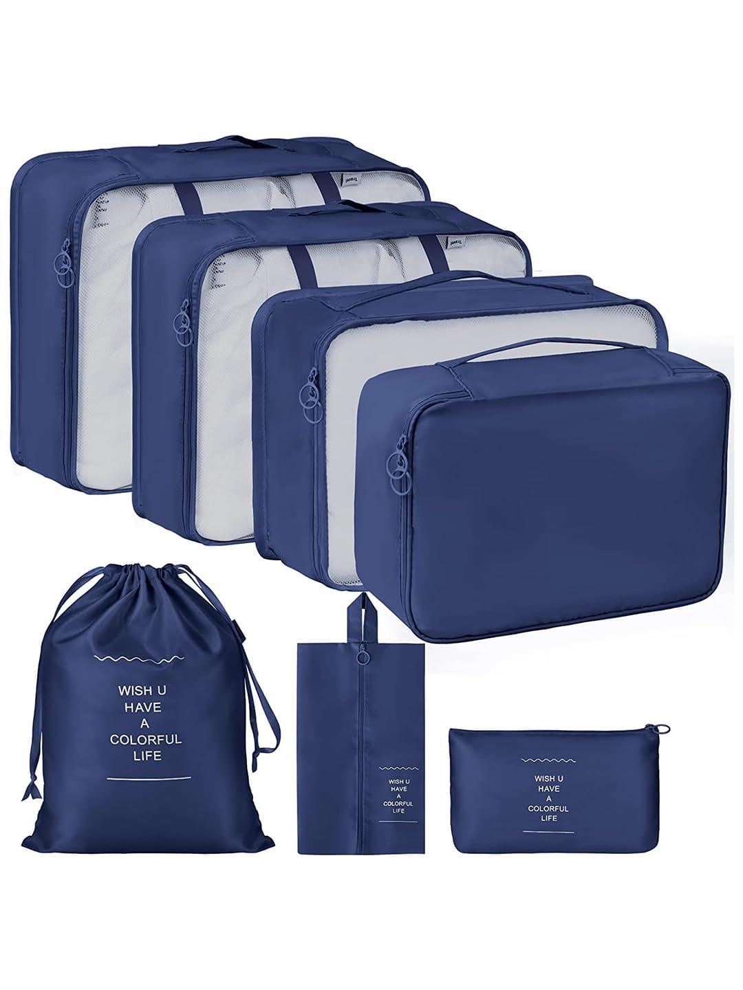 Nitrazone 7 Pack Luggage Packing Organizers Packing Cubes Waterproof Suitcase Organizer Bags Travel Packing Organizers, Dark Blu