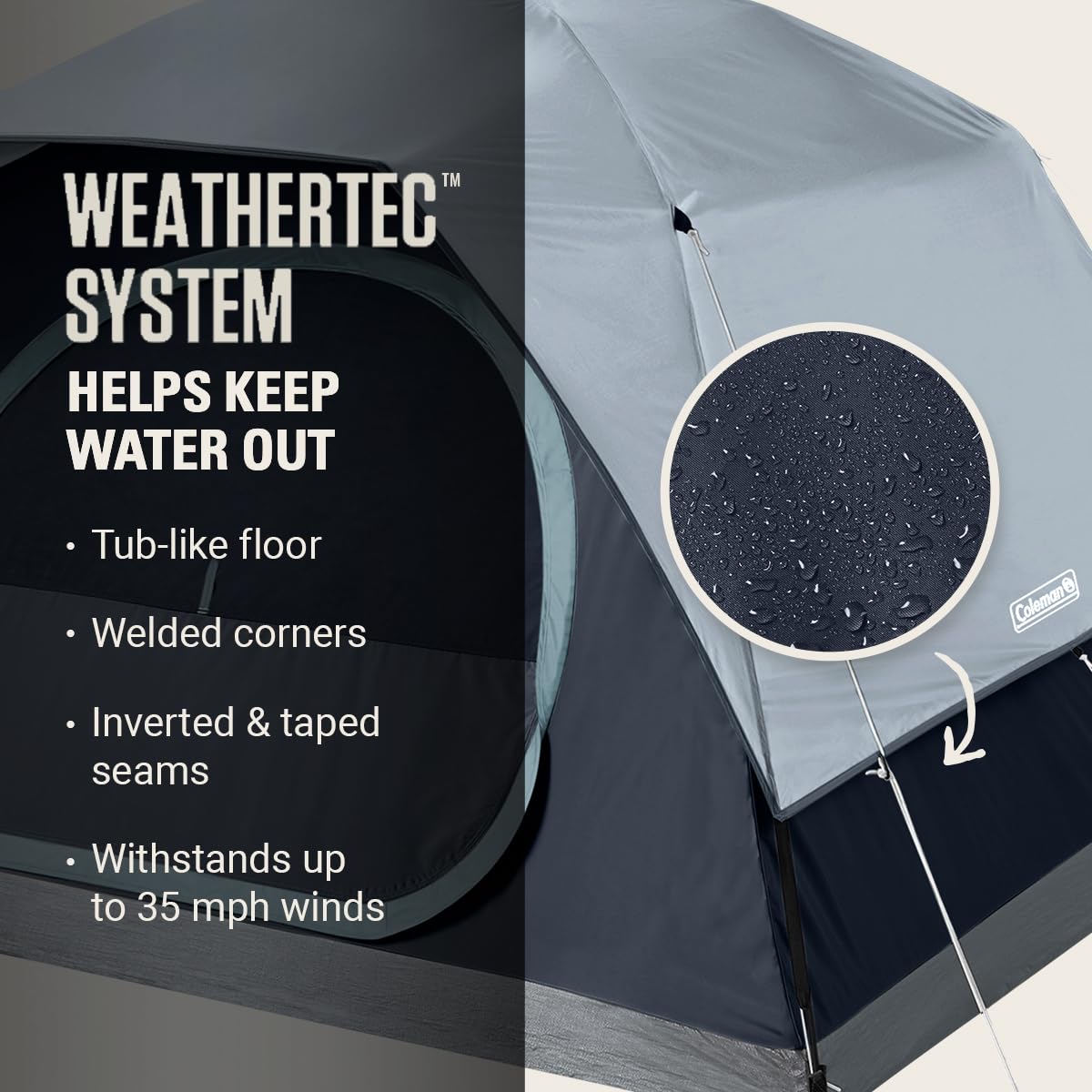 Coleman Skydome Tent With Led Lights, Weatherproof 4-Person Tent With Overhead Lighting Sets Up In 5 Mins, Made Of Pfas-Free Mat