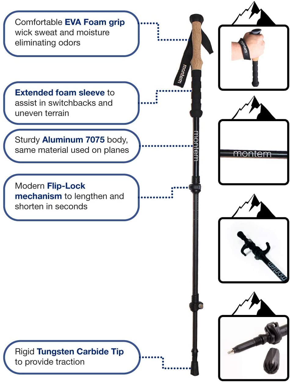 Montem Ultra Strong Trekking Poles, Black (Matte) , One Pair