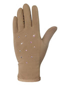 Figure Skating Gloves For Competition and Practice with Gel Wrist Protection and Swarovski Crystals (Medium, Beige)