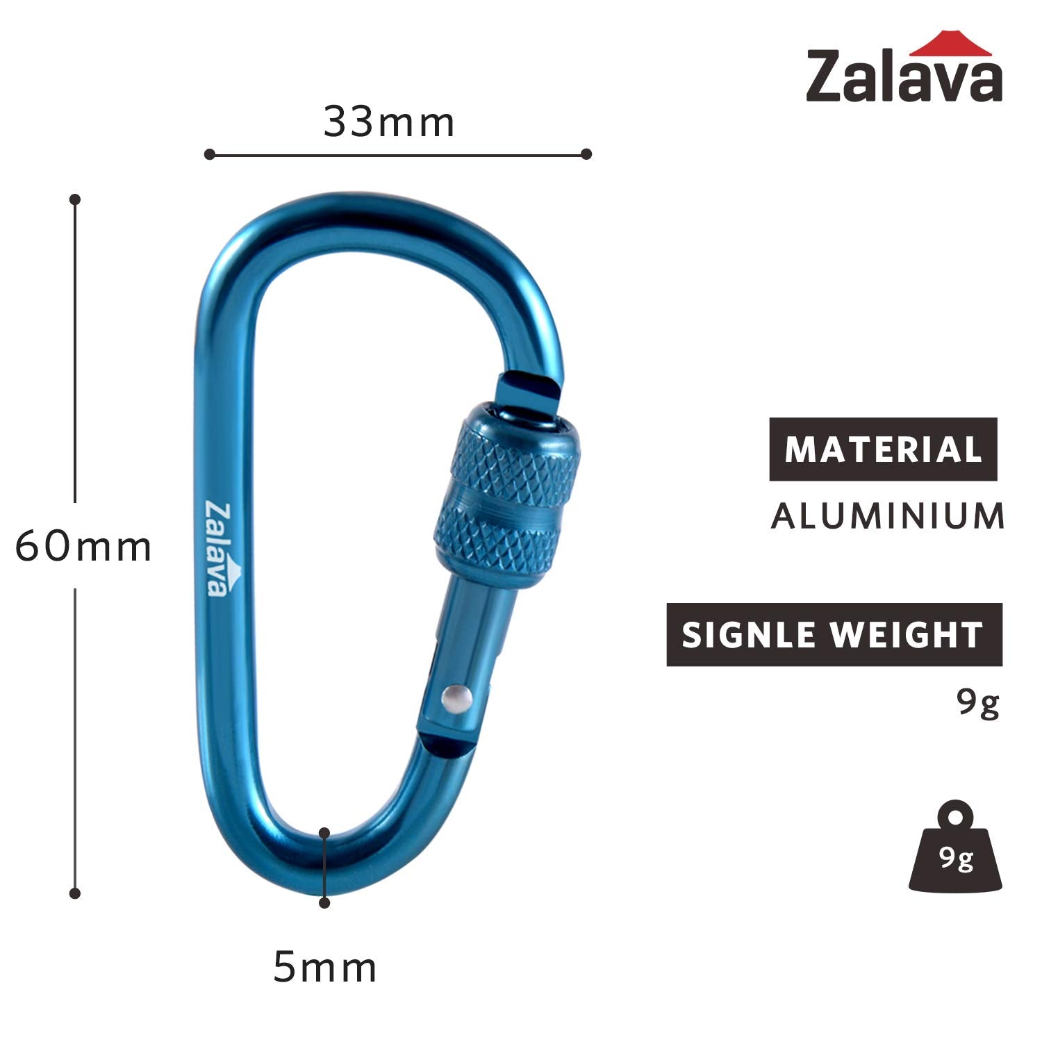 Zalava 2'' 10 Pcs D-Clip Durable Locking Carabiner Clips Keychain Clip, Spring-Loaded Aluminum Keychain Clip Hook, Screwgate Loc