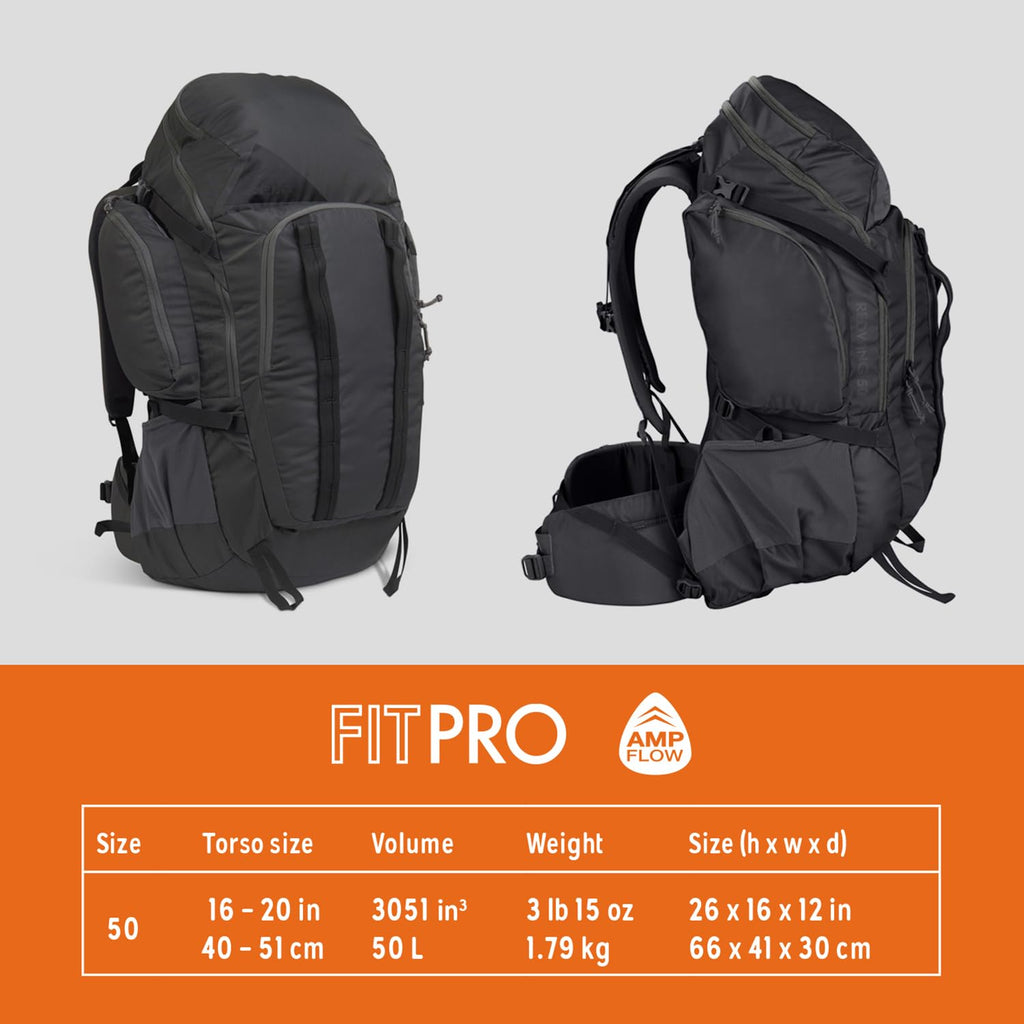 Kelty Redwing 50 - 50 Liter Internal Frame Backpack For Hiking, Backpacking, Travel, Hip Belt, Tailored Fit, 2023 (Blackout)