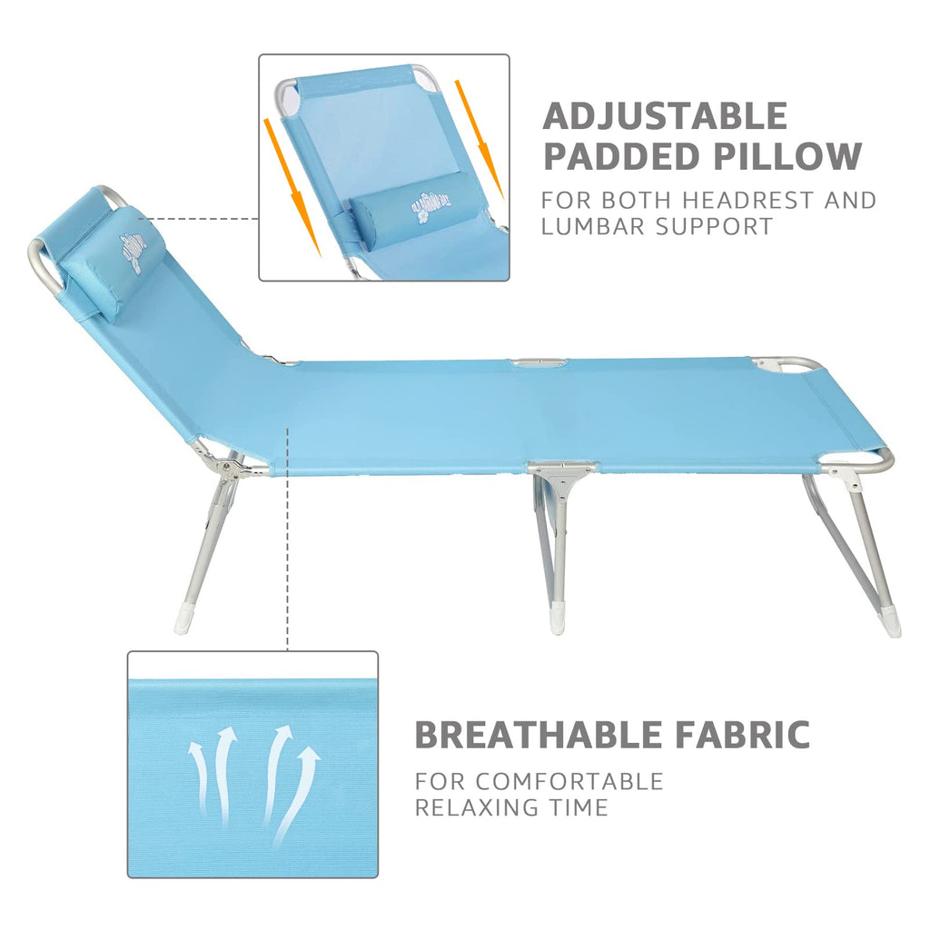 Old Bahama Bay Cot With Pillow 4-Positions Folding Recliner Lounger Bed For Camping/Travel/Beach/Hiking/Patio, Supports 250Lbs,