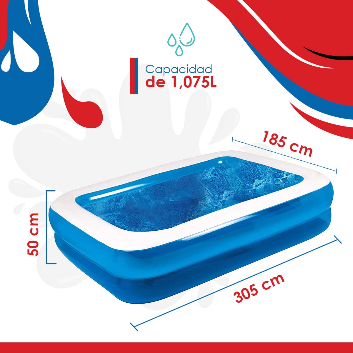 Giant Inflatable Kiddie Pool - Family And Kids Inflatable Rectangular Pool - 10 Feet Long (120'' X 72'' X 20'')