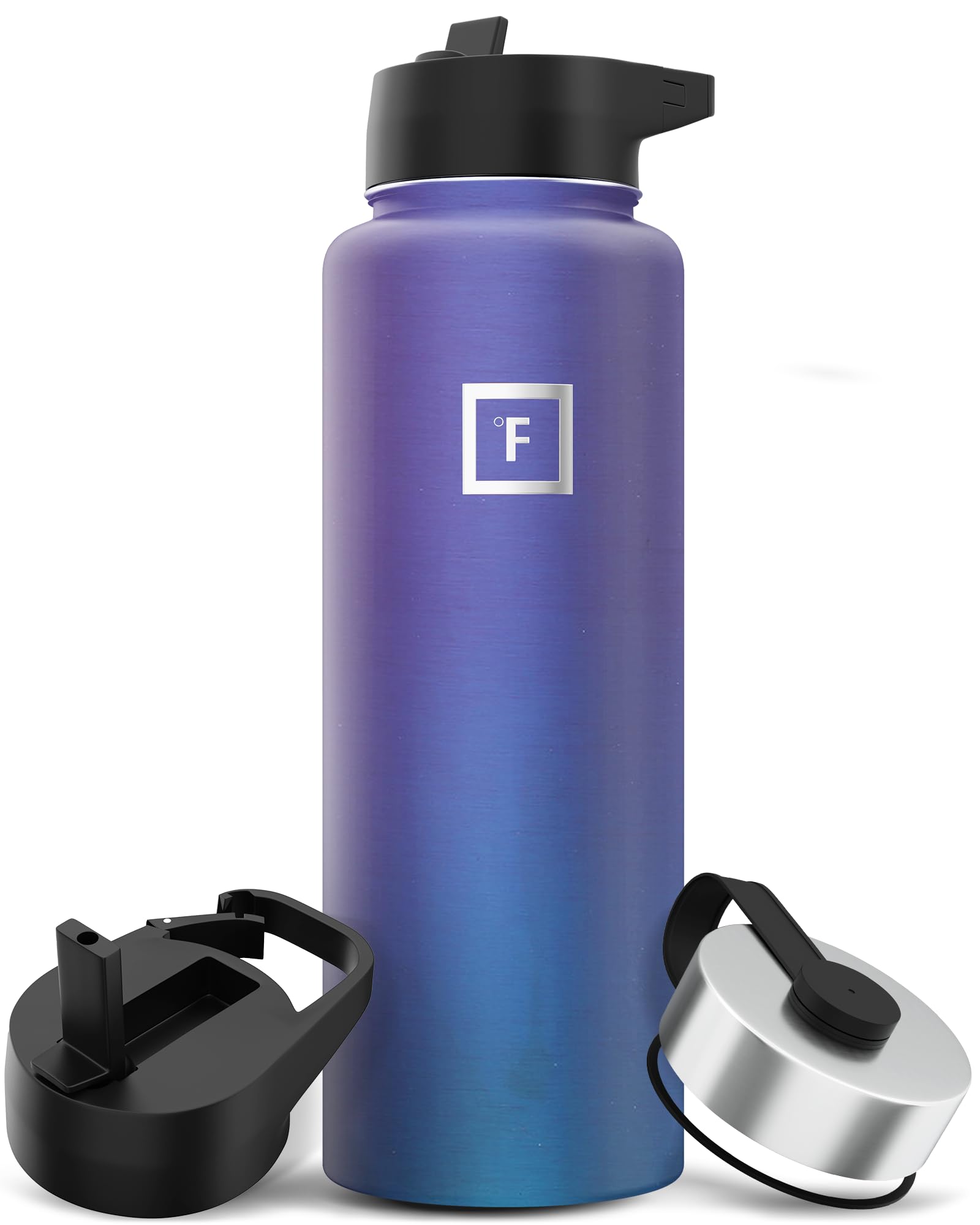 Iron Flask Camping & Hiking Hydration Flask, Wide Mouth, 3 Straw Lids, Stainless Steel Outdoor Water Bottle, Double Walled, Insu