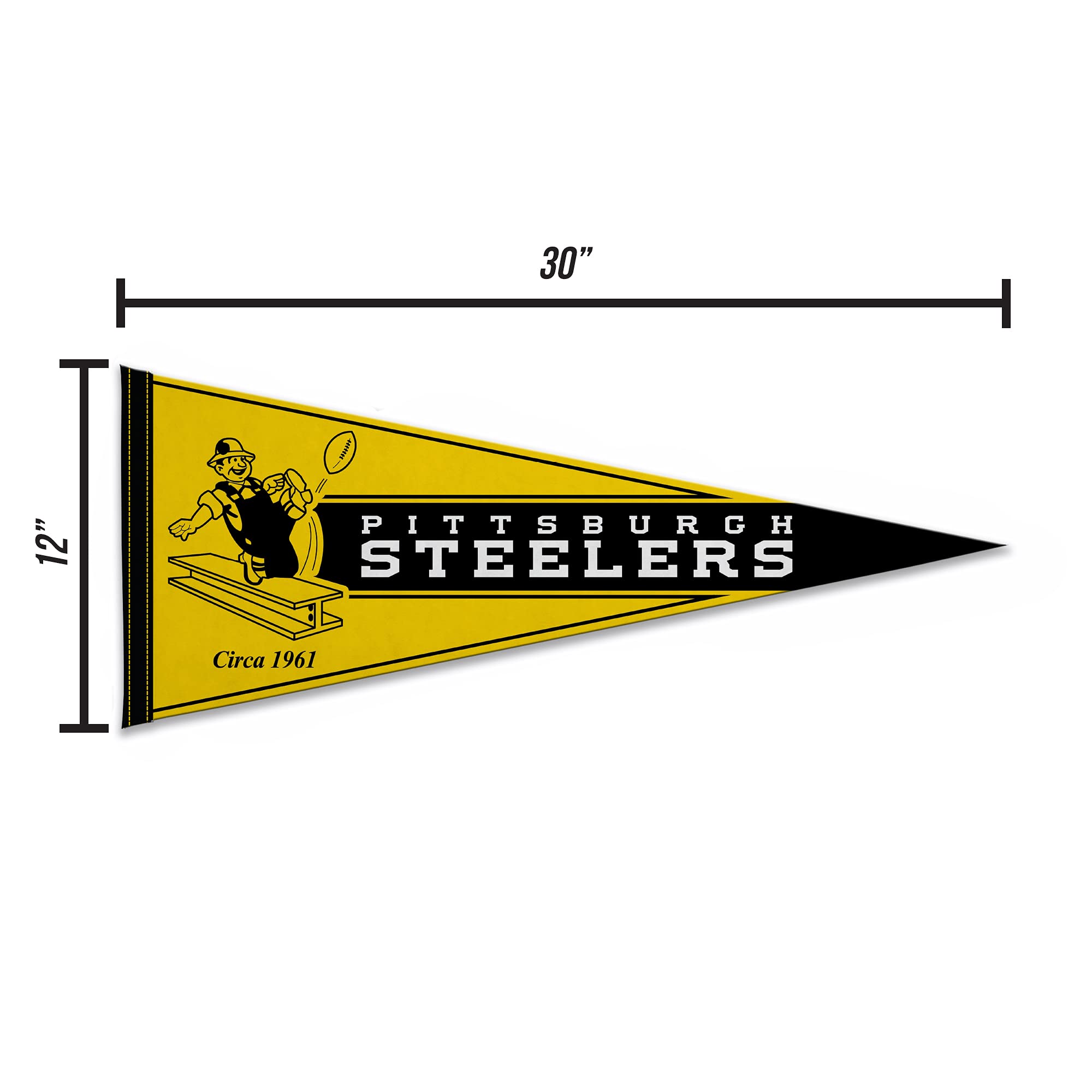 Rico Industries Nfl Football Pittsburgh Steelers Retro 12'' X 30'' Felt Wall D  Cor Pennant - Great For Home/Bed Room/Man Cave D