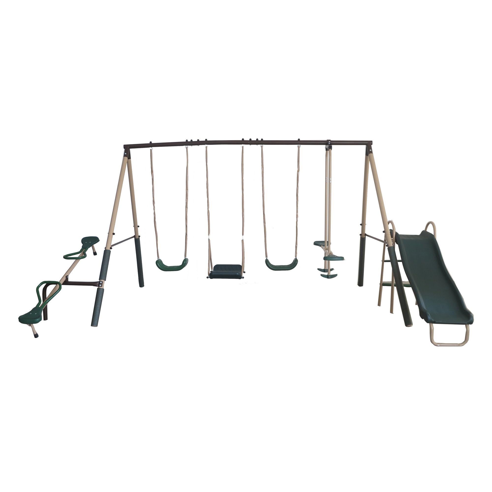 Xdp Recreation Crestview Outdoor Play Kids Metal Backyard Playset Swing Set With 2 Swings, Slide, Stand N Swing, Fun Glider, And