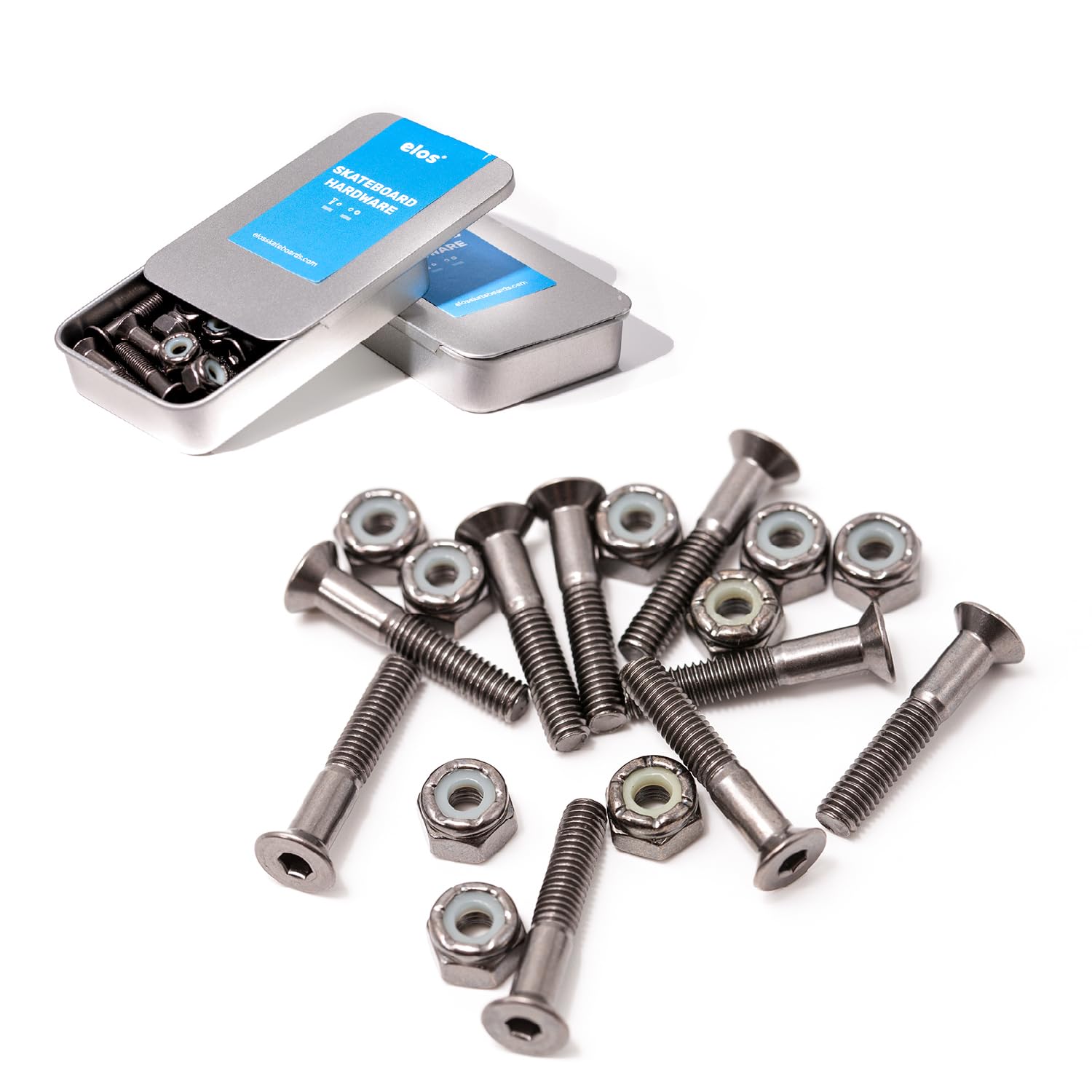 ELOS Skateboard Hardware Longboard Lock Nuts Skateboard Hardware Set. 1.1 Inch Countersunk Allen Bolts with Nylock Nuts for Long