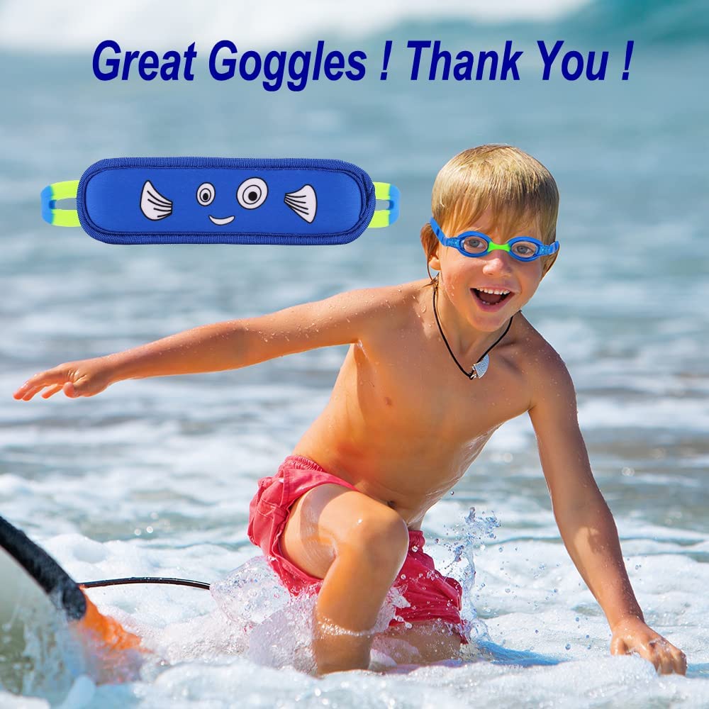 RUIGAO Kids Swim Goggles Age 2-6, Toddler Goggles No Hair Pull,UV Protection/Anti Fog/Padded HeadBand (1PK Kids -Blue Fish)
