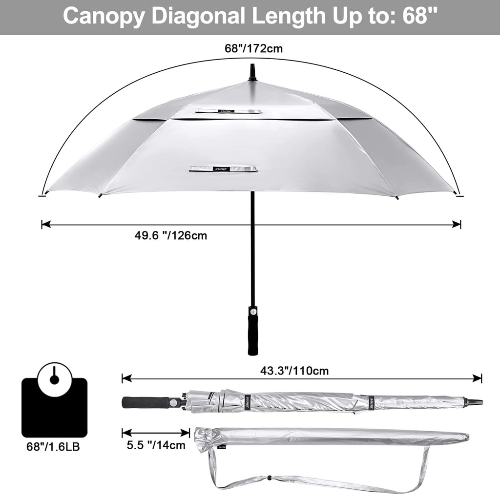 G4Free Extra Large Golf Umbrella Sun Protection Double Canopy Vented Square Uv Umbrella Windproof Automatic Open 68 Inch Oversiz