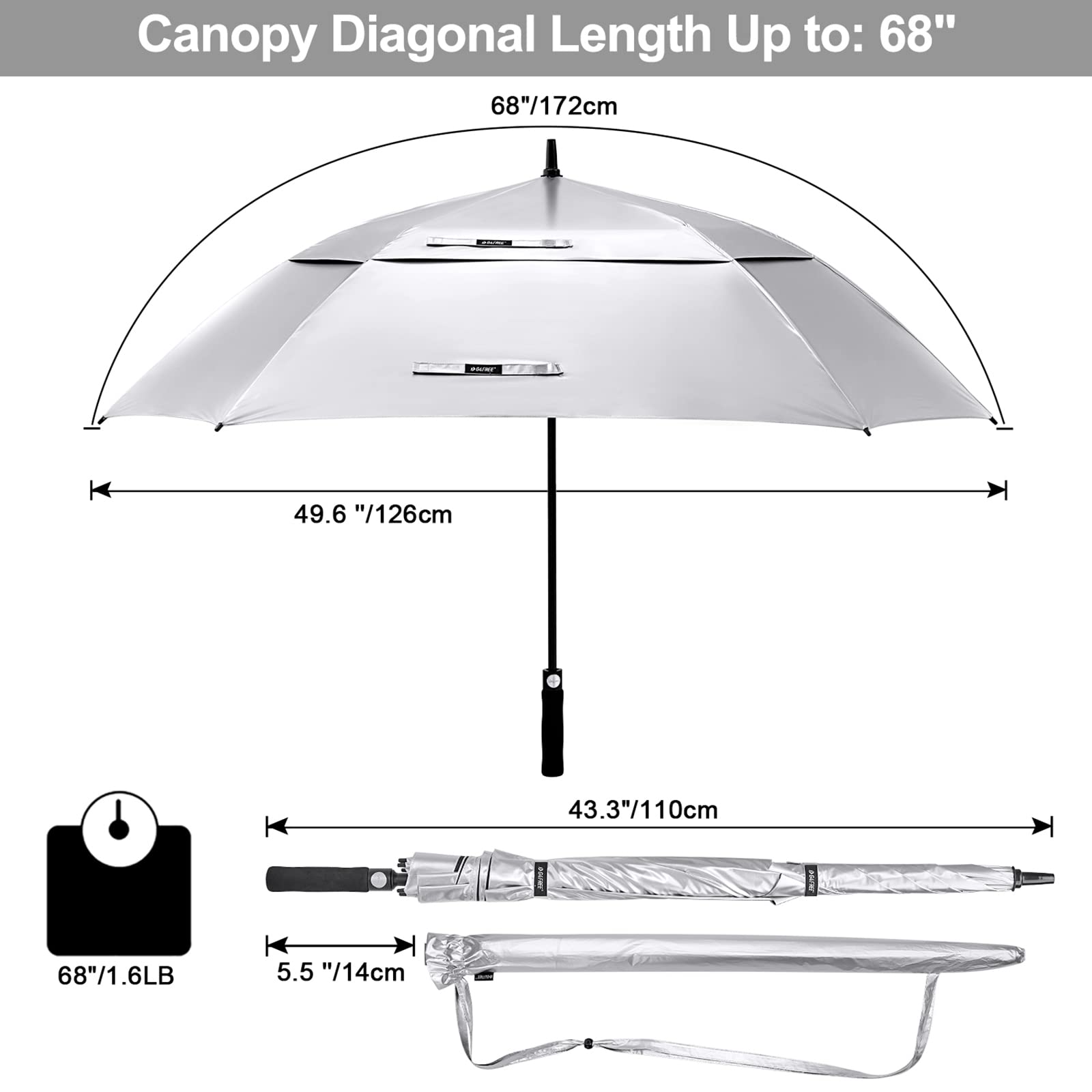 G4Free Extra Large Golf Umbrella Sun Protection Double Canopy Vented Square Uv Umbrella Windproof Automatic Open 68 Inch Oversiz
