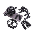 SNAPPSY 7 Piece Ab Workout Roller Wheel Kit Complete Accessory Fitness Equipment Set Black