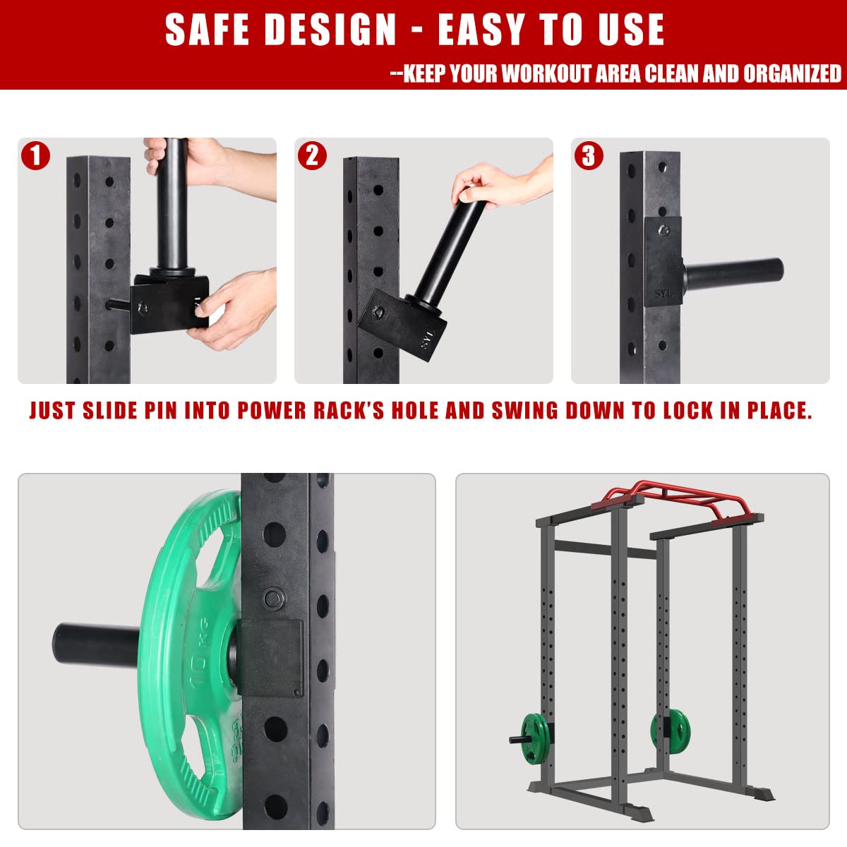 Syl Fitness Olympic Weight Plates Holder Power Rack Attachment Weights Storage Rack, Fit 3X3'' Rack (5/8'' & 1'' Hole)