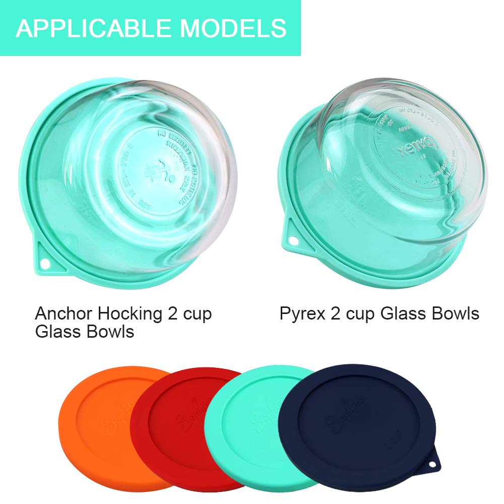 Sophico 2 Cup Round Silicone Storage Cover Lids Replacement For Anchor Hocking And Pyrex 7200-Pc Glass Bowls (Container Not Incl