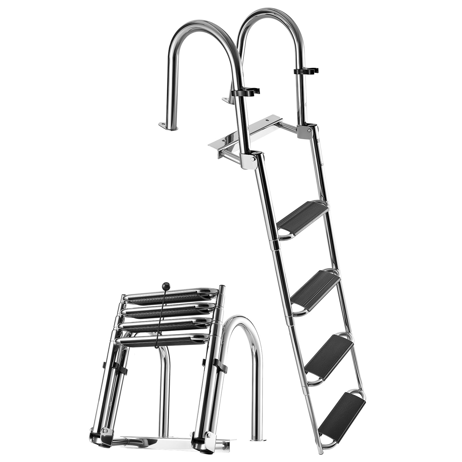 VEVOR Boat Ladder, 4 Steps Stainless Steel Telescoping Folding Swim Deck Ladder for Rear Entry Inboard, 600lbs Capacity with 4.1