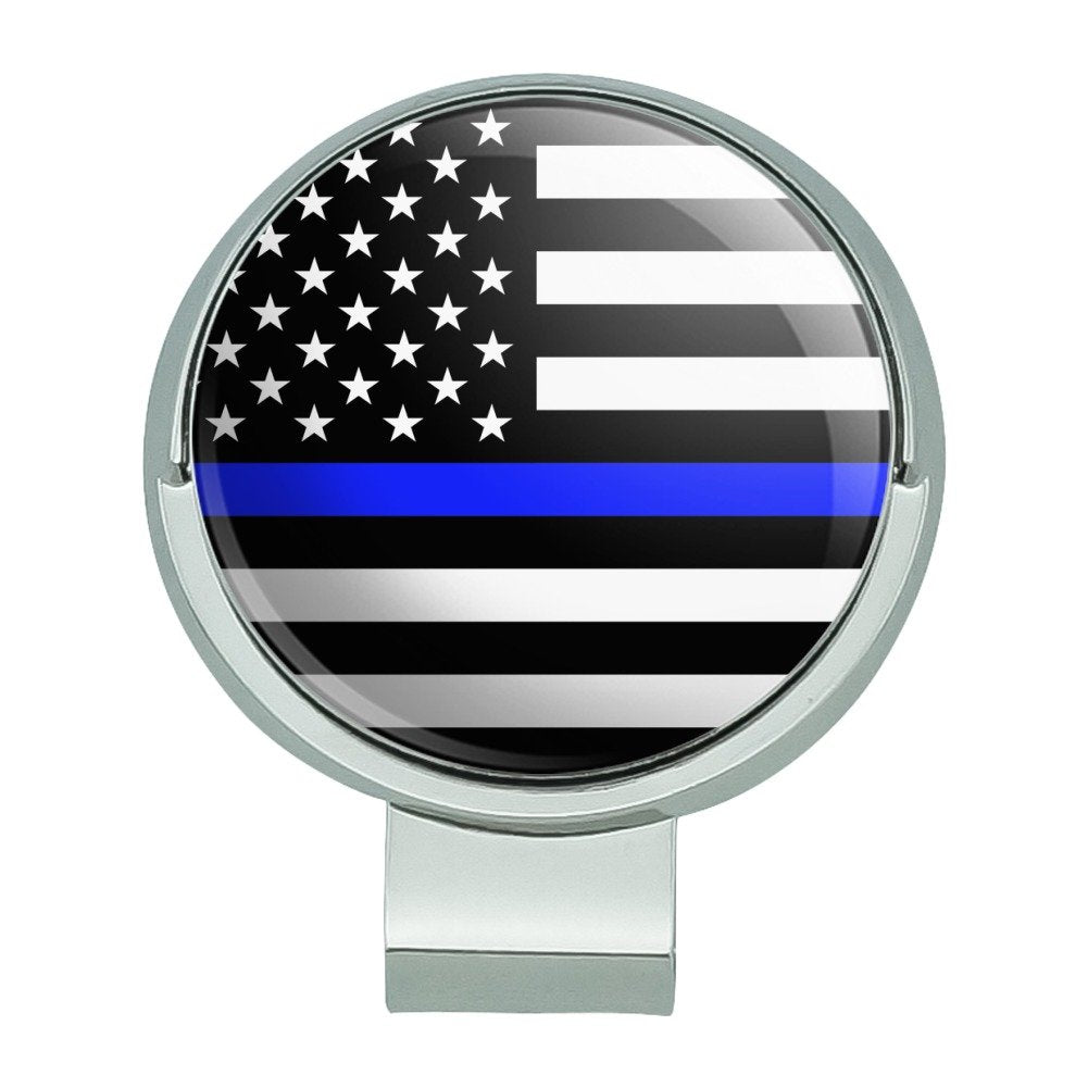 Graphics & More Thin Blue Line American Flag Golf Hat Clip With Magnetic Ball Marker