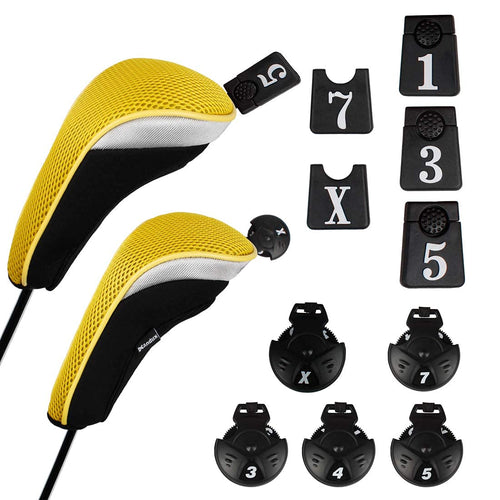 Andux 6Pcs/Set Golf Hybrid Club Head Covers And Wood Club Head Covers (3 Hybrid Covers + 3 Wood Covers) Black/Yellow