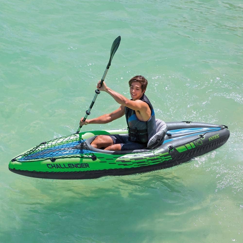 Intex Challenger K1 Kayak 1 Man Inflatable Canoe With Aluminum Oars And Hand Pump, Greenblue