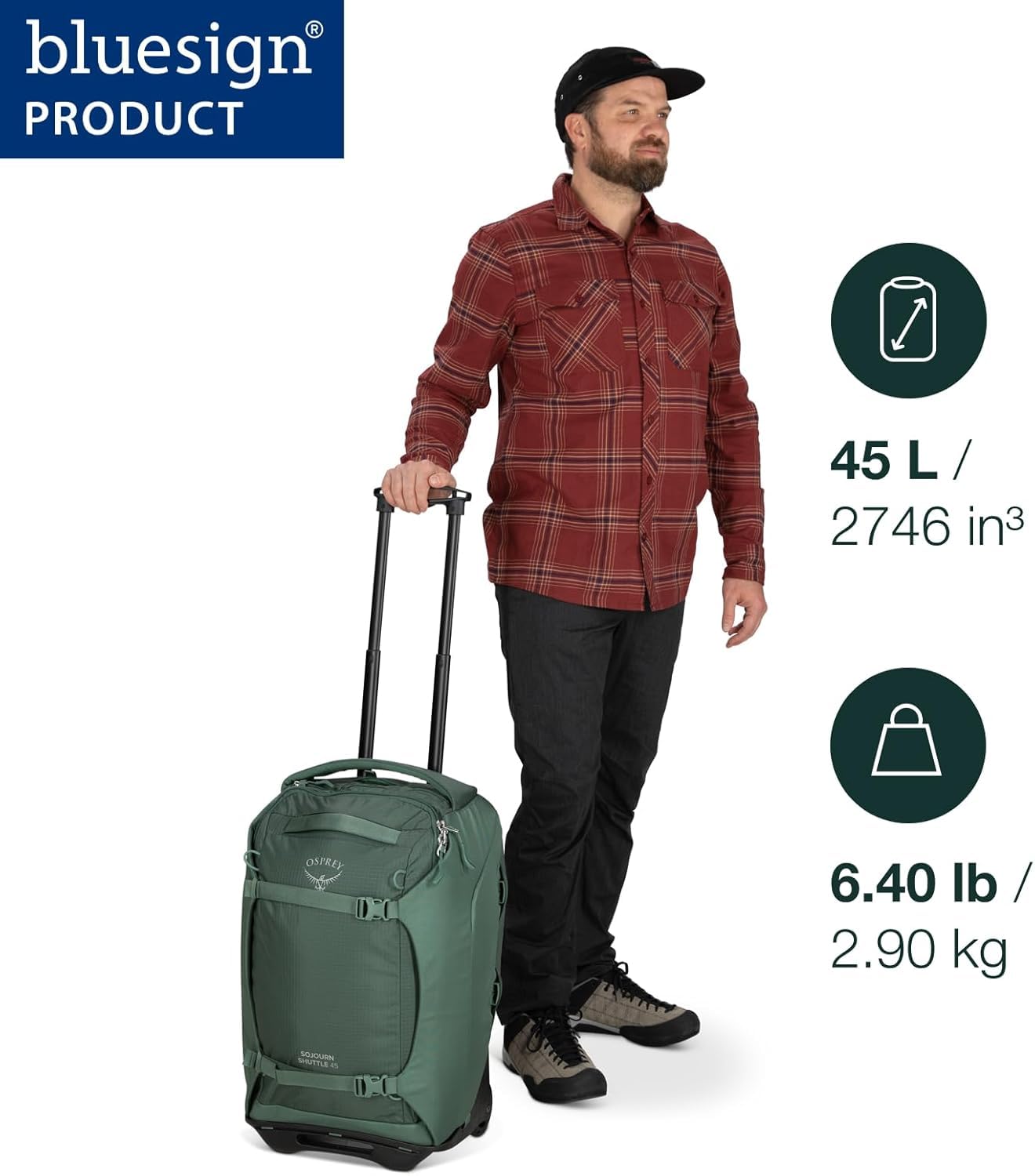Osprey Sojourn 22/45L Wheeled Travel Backpack with Harness, Koseret Green