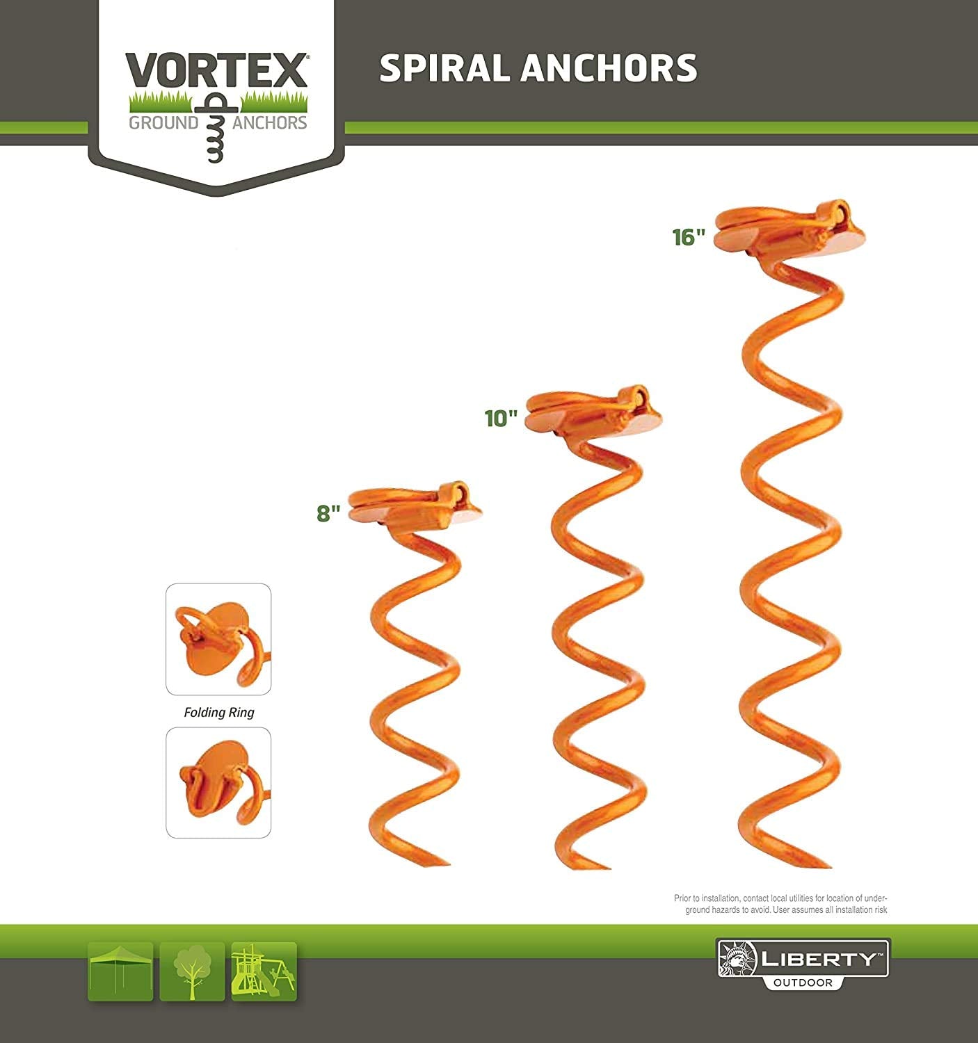 Liberty Outdoor Ancfr10-Org-A Folding Ring Spiral Ground Anchor, Orange, 10-Inch, Single