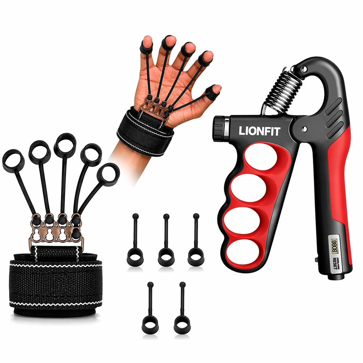Lionfit Adjustable Hand Grip Strengthener With Finger Exerciser Combo, Forearm, Wrist & Grip Trainer For Home Gym Workout Equipm