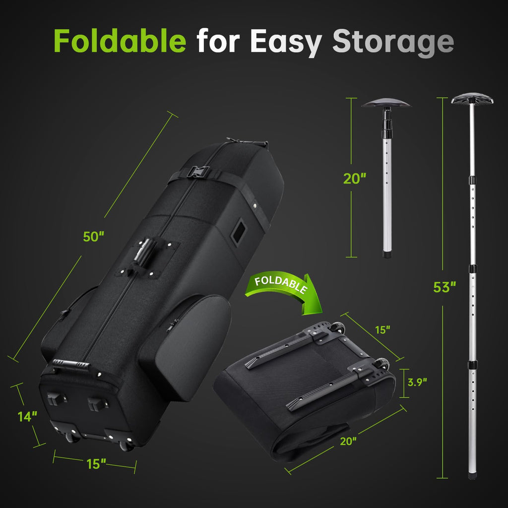 Apty Padded Golf Club Travel Bag With Wheels, Golf Luggage Case Cover For Airline - With Adjustable Support Rod, Luggage Lock, W