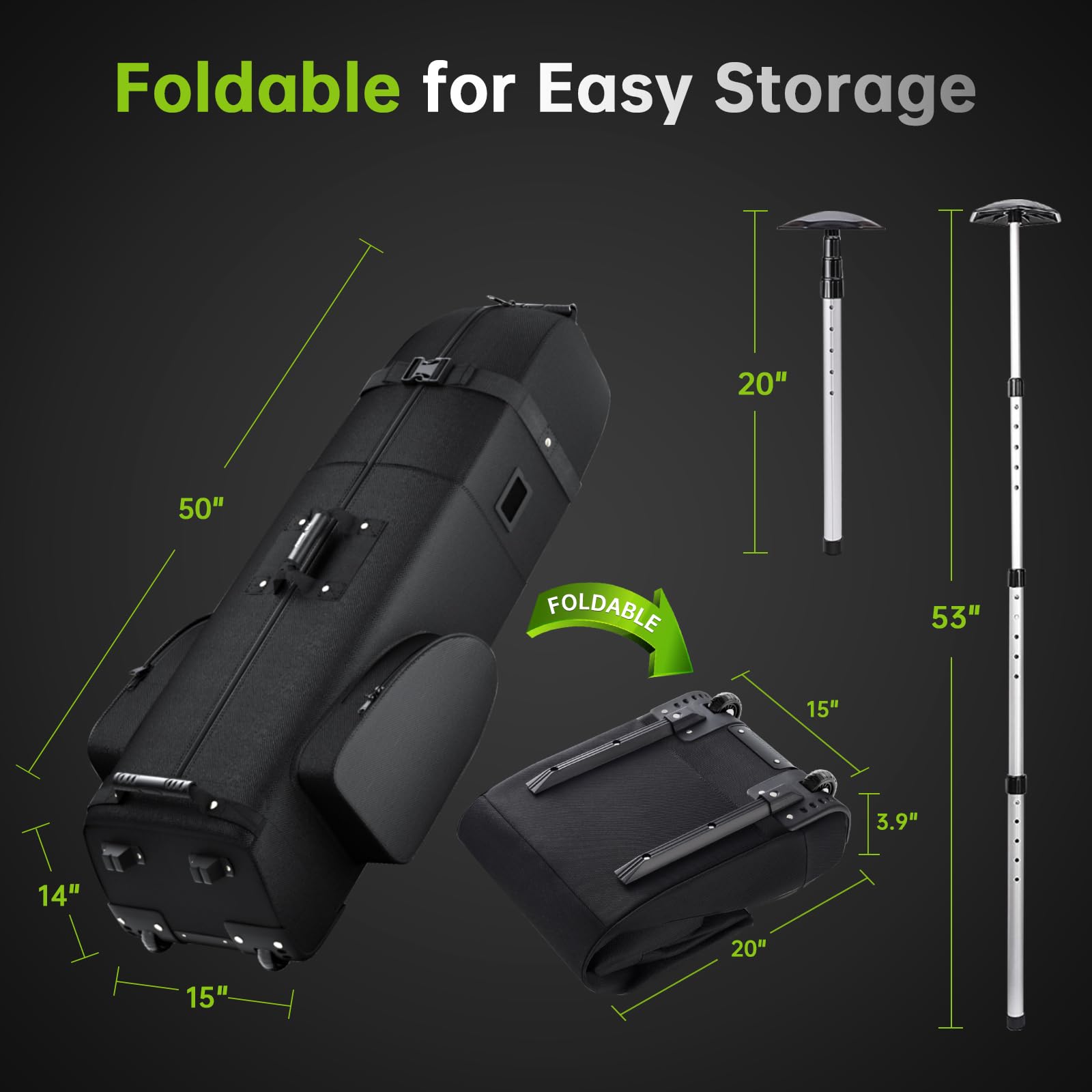 Apty Padded Golf Club Travel Bag With Wheels, Golf Luggage Case Cover For Airline - With Adjustable Support Rod, Luggage Lock, W