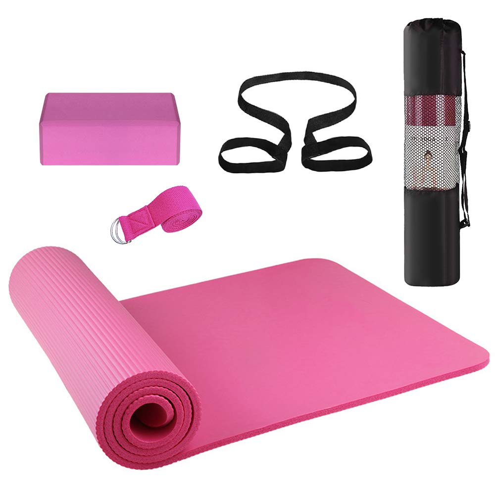 3PCS Yoga Equipment Set Yoga Mat Yoga Blocks Stretching Strap Yoga Beginner Exercise Set with Mat Storage Pouch and Strap pekdi