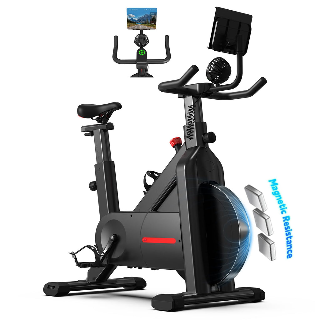 YESOUL Self-Powered Exercise Bike for Home Gym, Magnetic Resistance Indoor Cycling Bike with Cooling Fan, LED Light Feedback, Ap