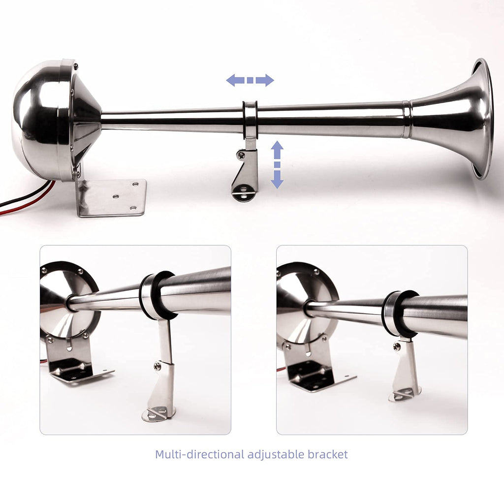 Farbin Boat Horn Waterproof Stainless Steel Dual Trumpet,Electric Horn For 12V Boats Ship Sailboat Yacht Off-Road Vehicle Truck