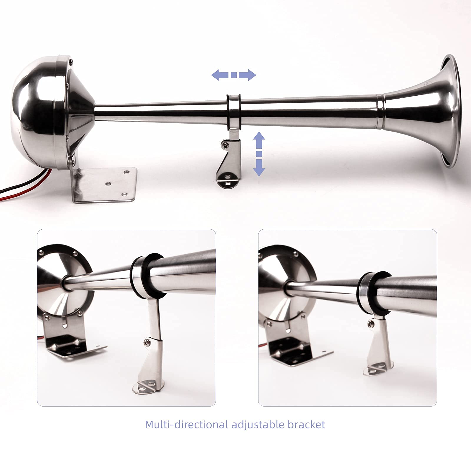 Farbin Boat Horn Waterproof Stainless Steel Dual Trumpet,Electric Horn For 12V Boats Ship Sailboat Yacht Off-Road Vehicle Truck