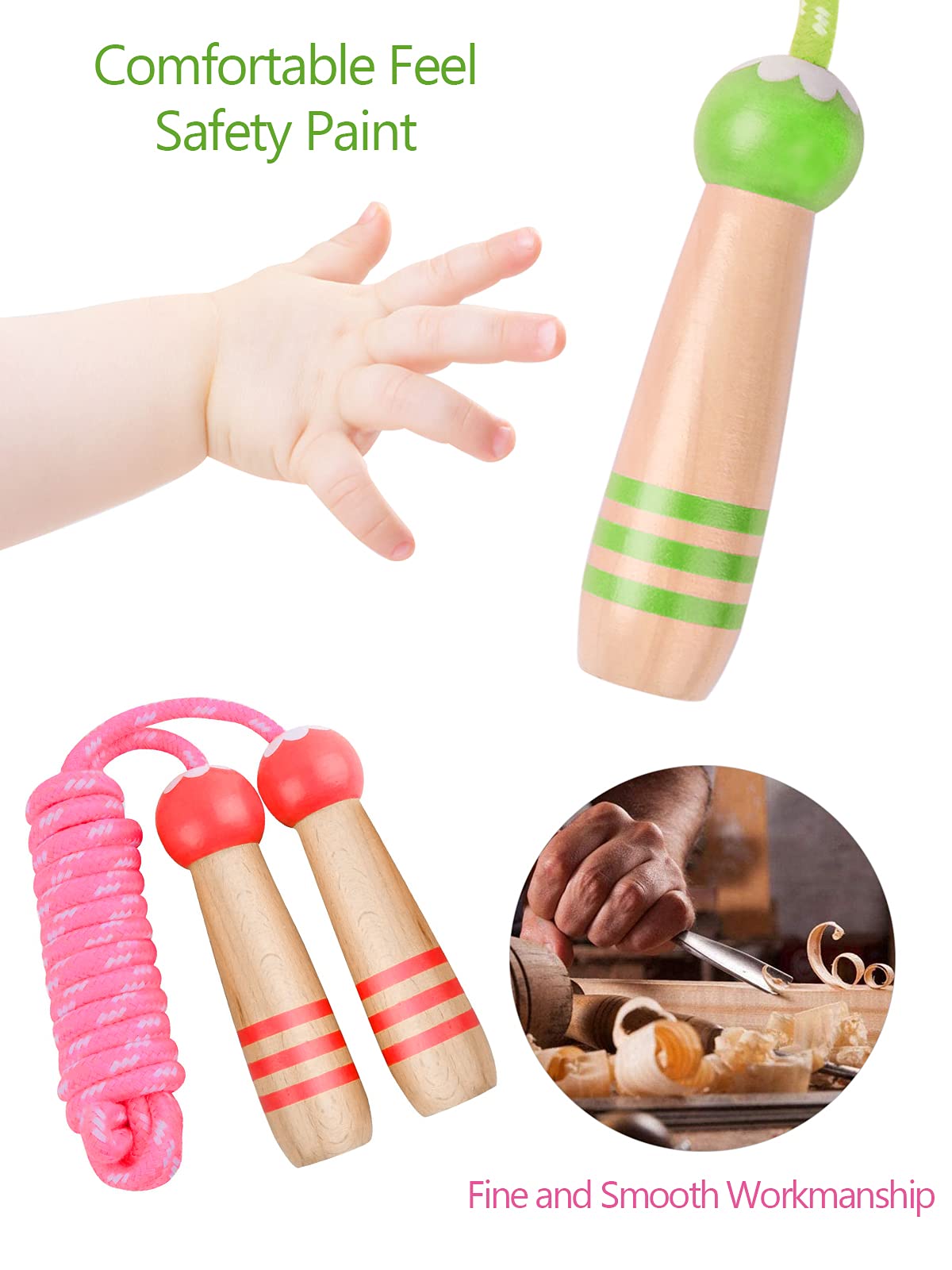 Lorvain Jump Rope For Kids, 2 Pcs Girls & Boys Skipping Ropes Wooden Handle Adjustable Cotton Braided Jumping Ropes, For Childre