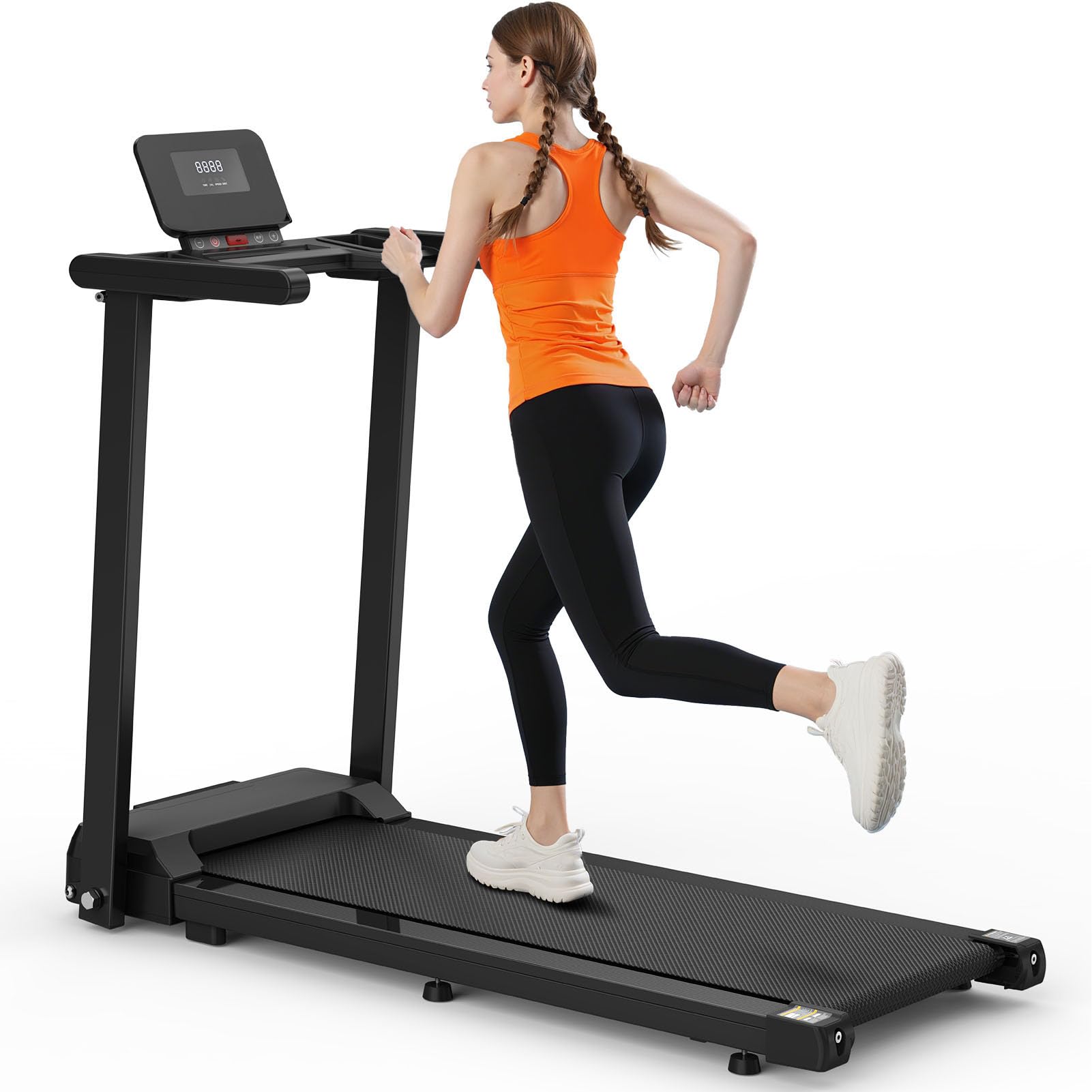 2.5HP Folding Treadmill with Handrail, LED Display, 300 lbs Weight Capacity - Compact Home & Office Use, Easy Storage for Small 