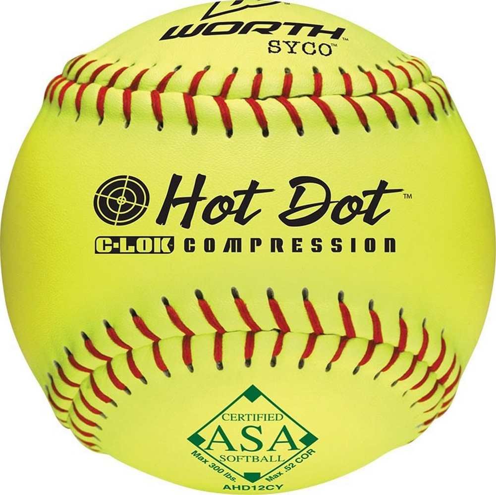 Worth | Slowpitch Softballs | USA / ASA Approved | 12 Count | 12    | Optic Yellow - Pro Tac Hot Dot - Synthetic Yellow Cover