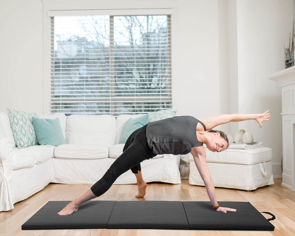 Gymnastics Tumbling Mats Portable Gymnastics Mat 3 Folding Tumbling Mat 2x6x1.6Thick Yoga Mat PU Leather Exercise Mat with Car