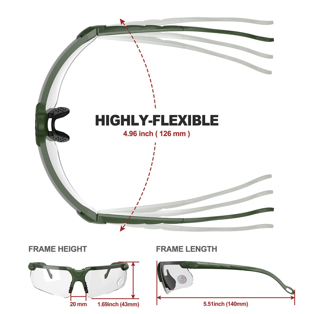 Xaegistac Shooting Glasses With Case Anti Fog Hunting Safety Glasses For Men Women (Clear Lens-Green Frame)